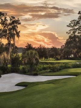 golf course with sunset background 